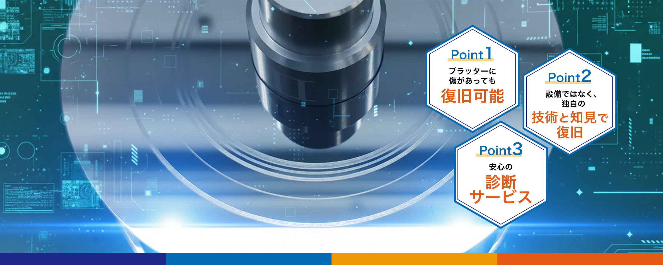 Point1:ヘッドとプラッターの接触時に生じるダストの除去、Point2:起動のStep2をパスするための方法、Point3:ファームウェア障害に対する対応力